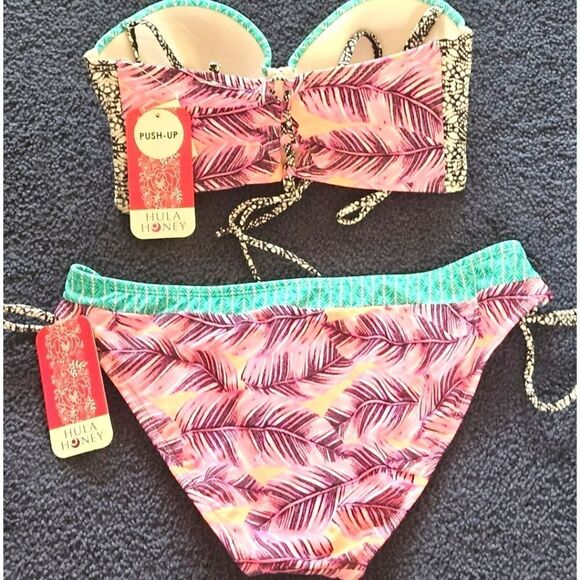 NWT HULAโHONEY Women's leaf Print PUSH-UP Bikini & Hipster Bottoms Swimsuit - Picture 9 of 13